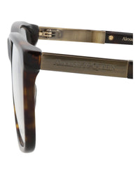 Alexander McQueen Mens Square/Rectangle Havana Gold Transparent Fashion Designer Eyewear