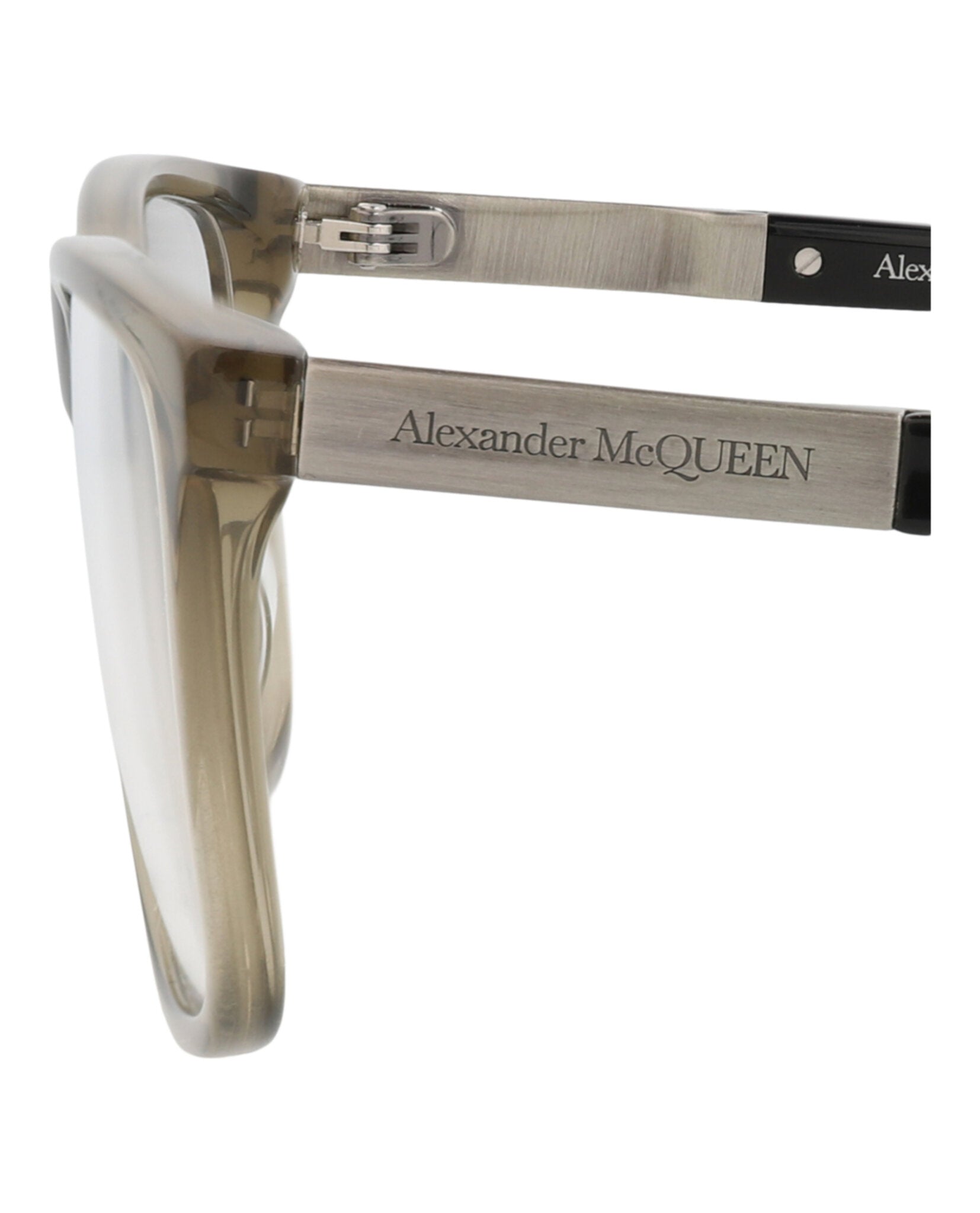 Alexander McQueen Mens Square/Rectangle Green Silver Transparent Fashion Designer Eyewear