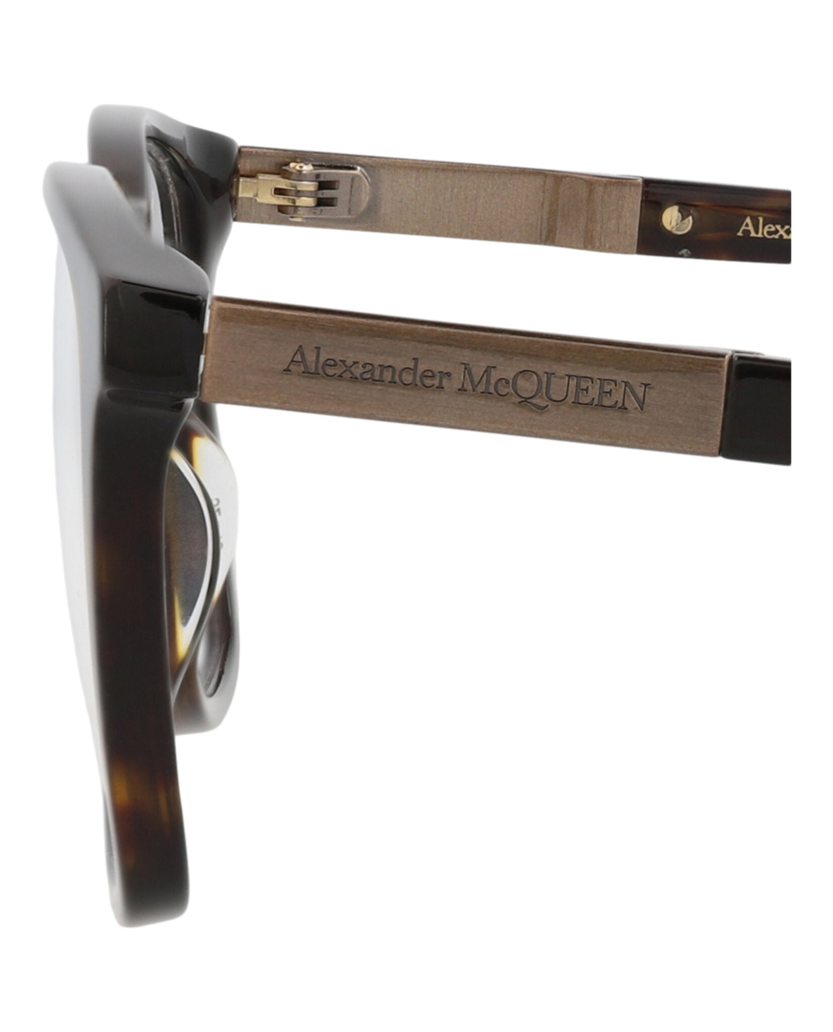 Alexander McQueen Mens Square/Rectangle Havana Gold Transparent Fashion Designer Eyewear