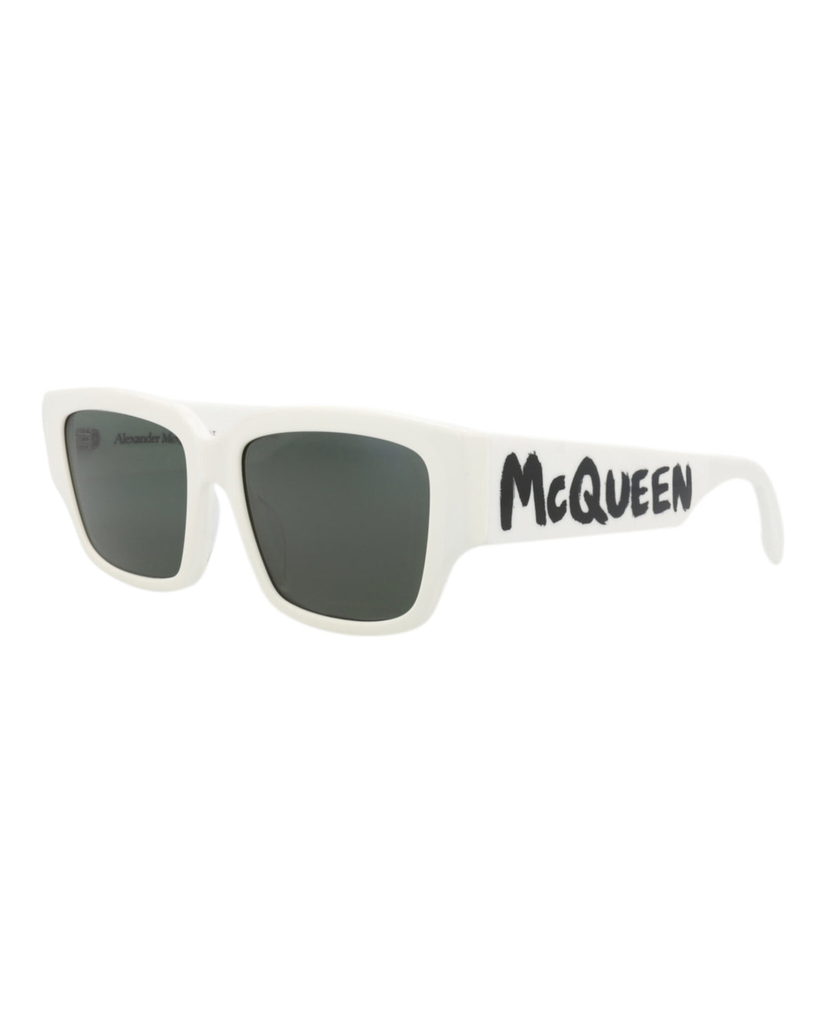Alexander McQueen Mens Square/Rectangle White White Green Fashion Designer Eyewear