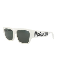 Alexander McQueen Mens Square/Rectangle White White Green Fashion Designer Eyewear