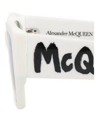 Alexander McQueen Mens Square/Rectangle White White Green Fashion Designer Eyewear
