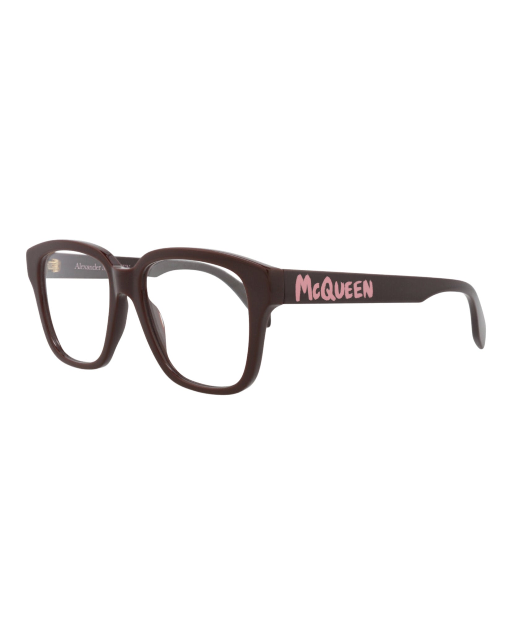 Alexander McQueen Womens Square/Rectangle Burgundy Burgundy Transparent Fashion Designer Eyewear