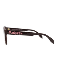Alexander McQueen Womens Square/Rectangle Burgundy Burgundy Transparent Fashion Designer Eyewear