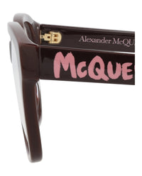Alexander McQueen Womens Square/Rectangle Burgundy Burgundy Transparent Fashion Designer Eyewear