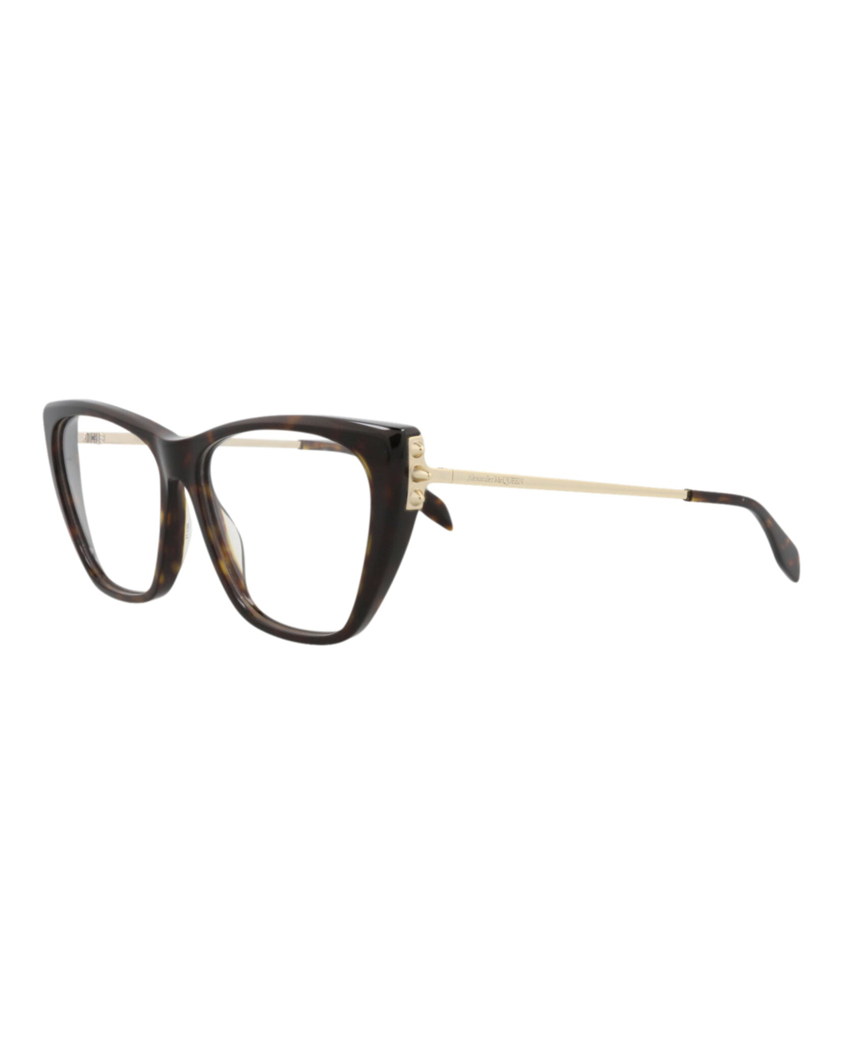 Alexander McQueen Womens Cat Eye Havana Gold Transparent Fashion Designer Eyewear