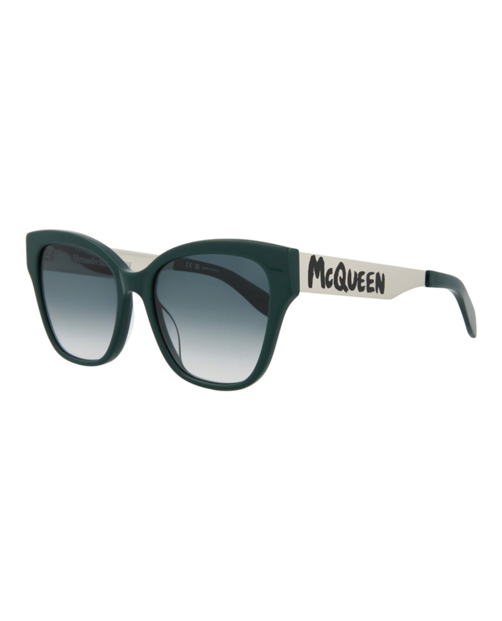 Alexander McQueen Womens Cat Eye Green Silver Grey Fashion Designer Eyewear