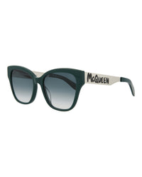 Alexander McQueen Womens Cat Eye Green Silver Grey Fashion Designer Eyewear