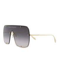 Alexander McQueen Unisex Shield/Wrap Gold Gold Grey Fashion Designer Eyewear