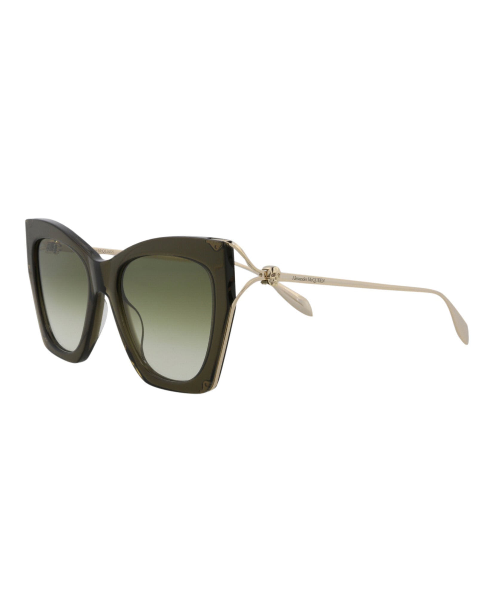 Alexander McQueen Alexander McQueen Womens Cat Eye Green Gold Green Fashion Designer Eyewear