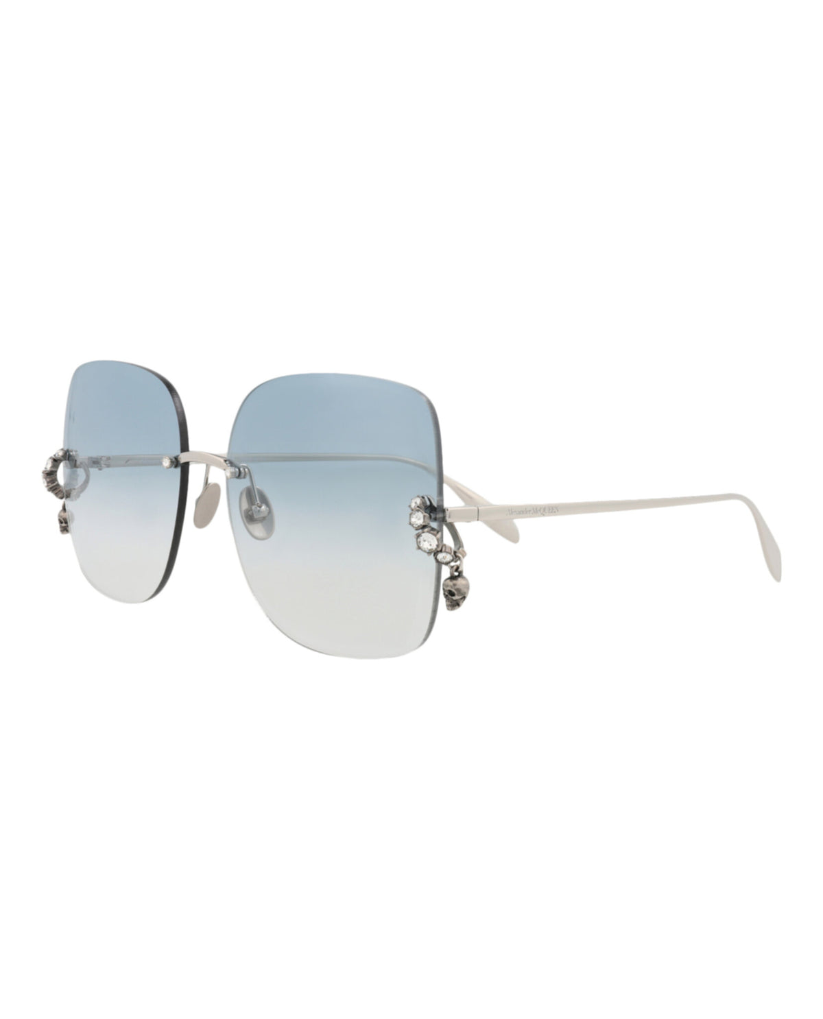 Alexander McQueen Womens Square/Rectangle Silver Silver Blue Fashion Designer Eyewear