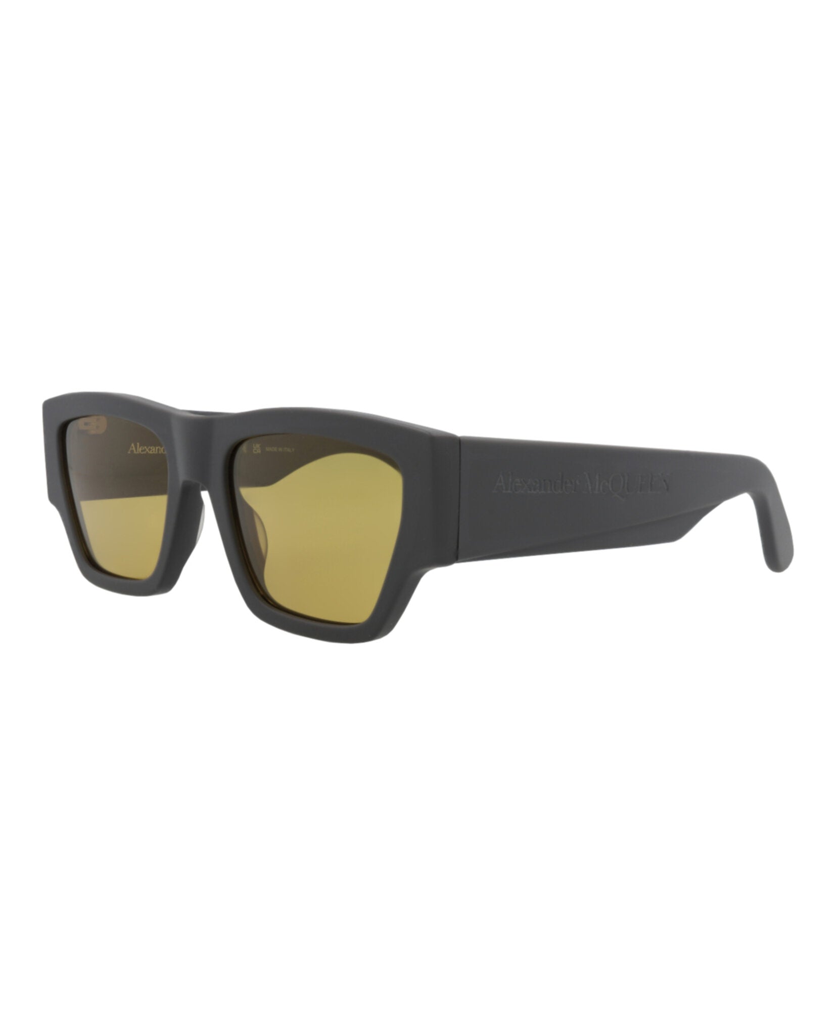 Alexander McQueen Mens Square/Rectangle Grey Grey Yellow Fashion Designer Eyewear