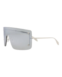 Alexander McQueen Unisex Shield/Wrap Silver Silver Silver Fashion Designer Eyewear