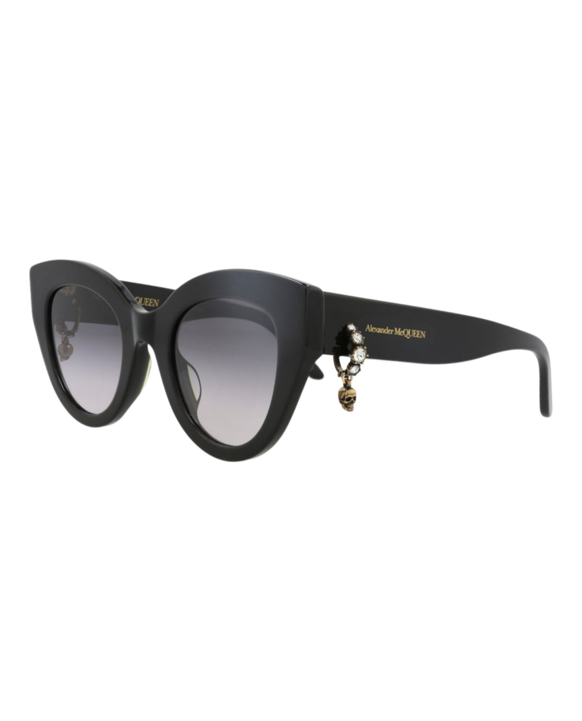 Alexander McQueen Womens Round/Oval Black Black Grey Fashion Designer Eyewear