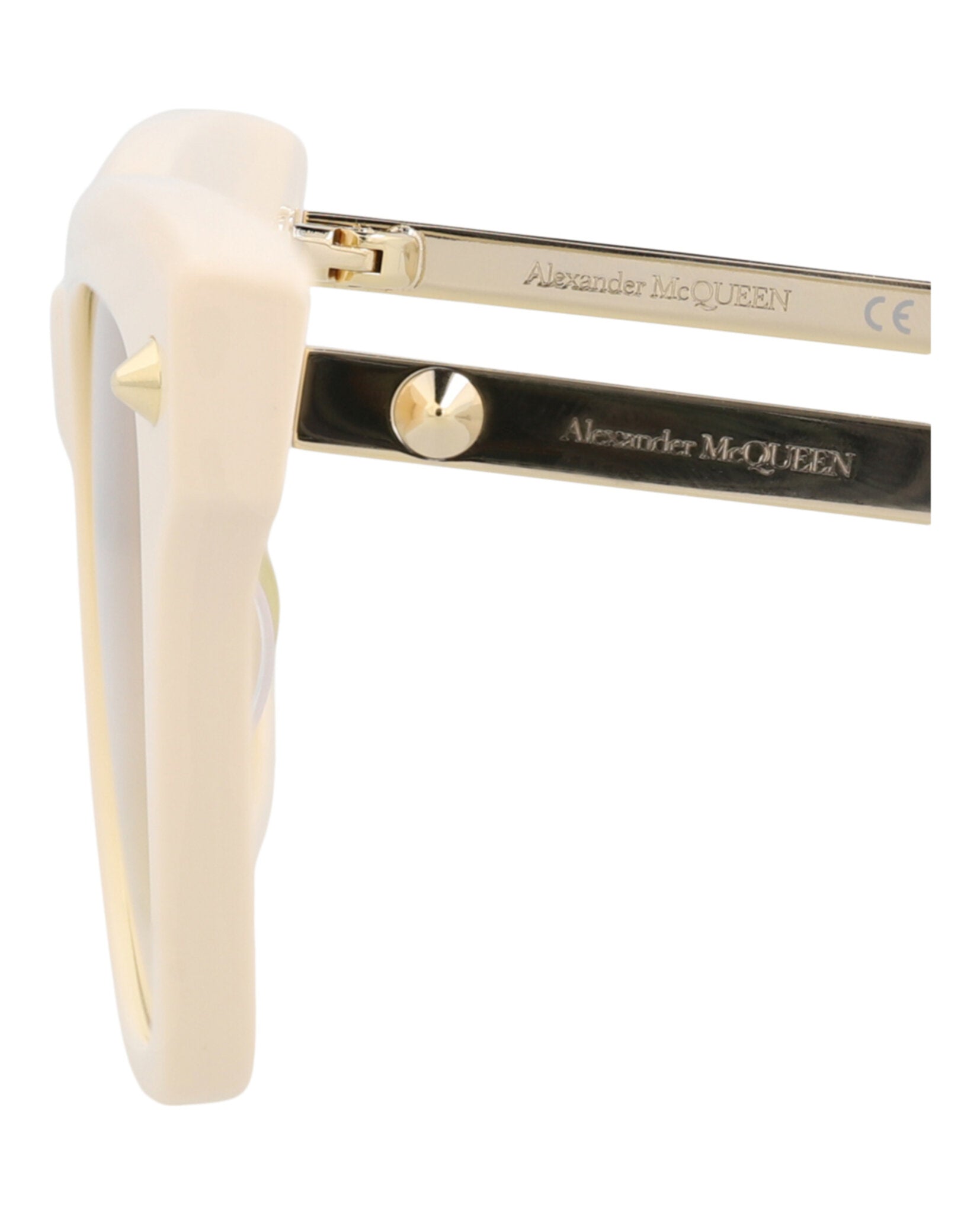 Alexander McQueen Womens Square/Rectangle Ivory Gold Yellow Fashion Designer Eyewear