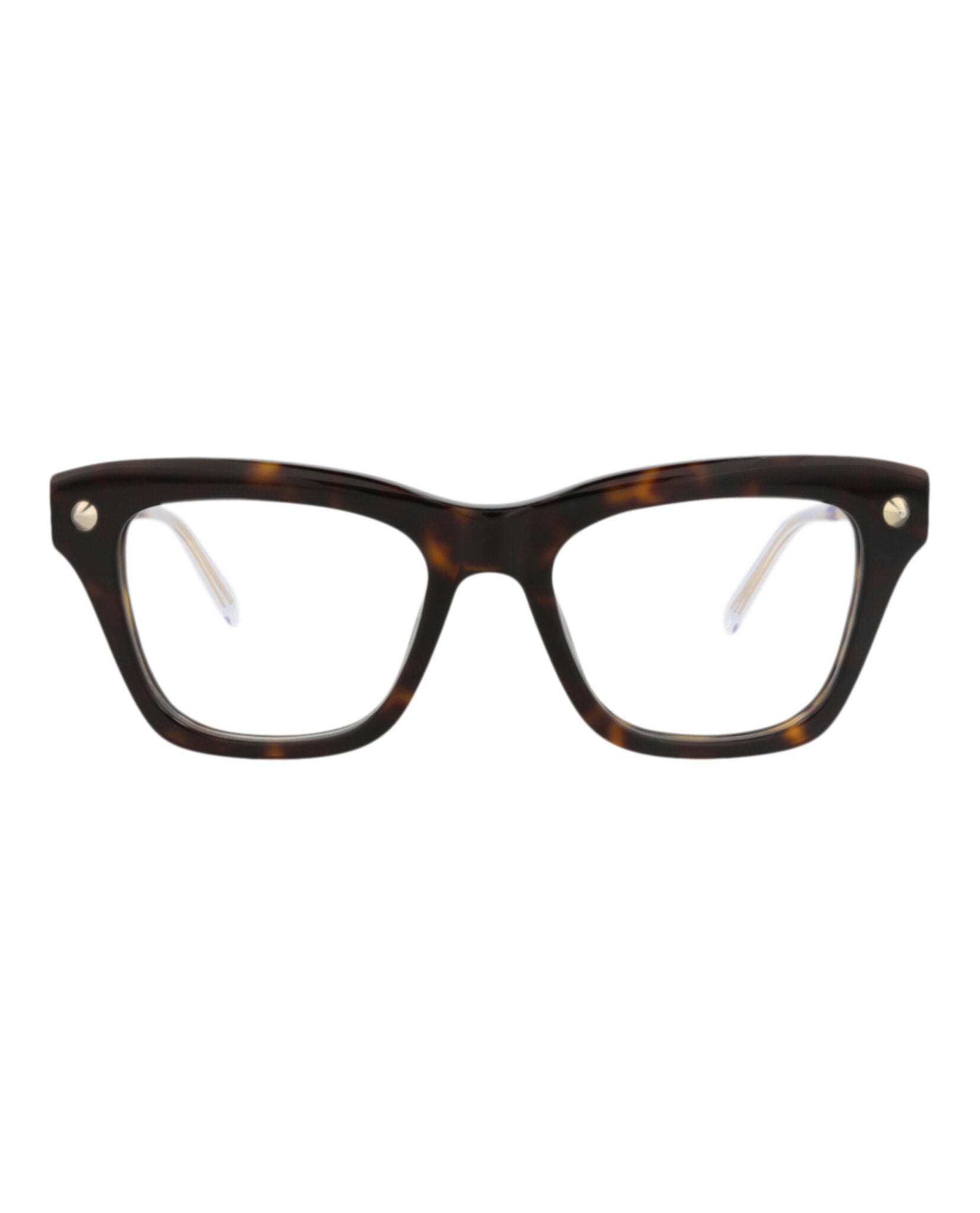 Alexander McQueen Womens Square/Rectangle Havana Gold Transparent Fashion Designer Eyewear