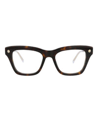 Alexander McQueen Womens Square/Rectangle Havana Gold Transparent Fashion Designer Eyewear
