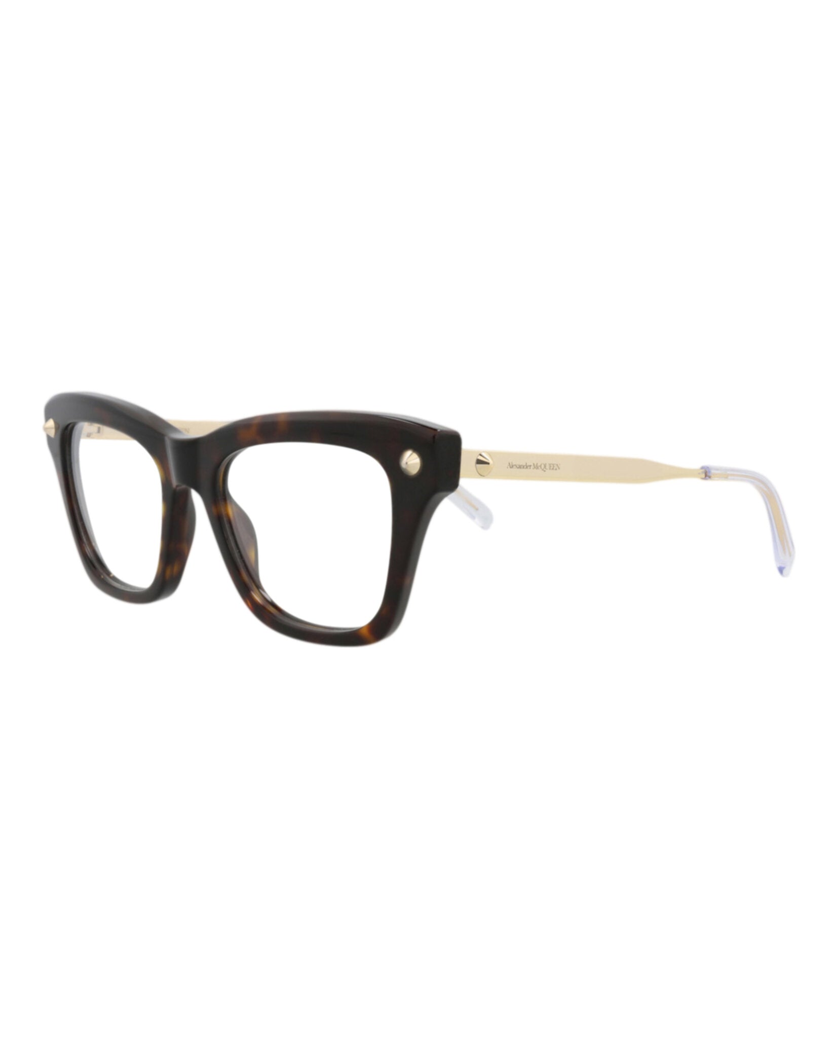 Alexander McQueen Womens Square/Rectangle Havana Gold Transparent Fashion Designer Eyewear