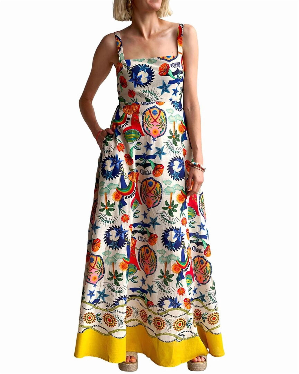 Amina Glam Linen-Blend Maxi Dress