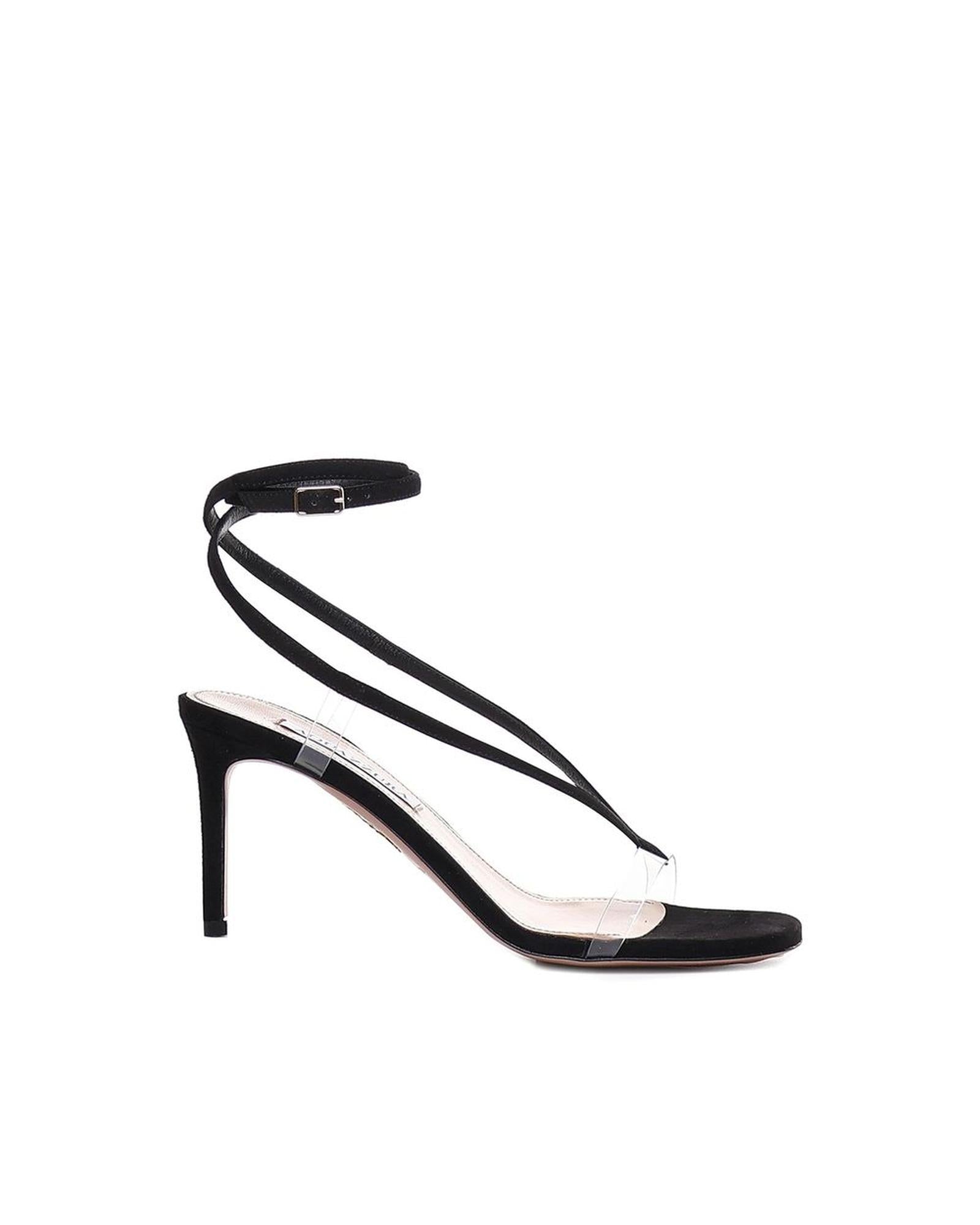 Aquazzura Suede Clear Strap Heels Women Black Pumps