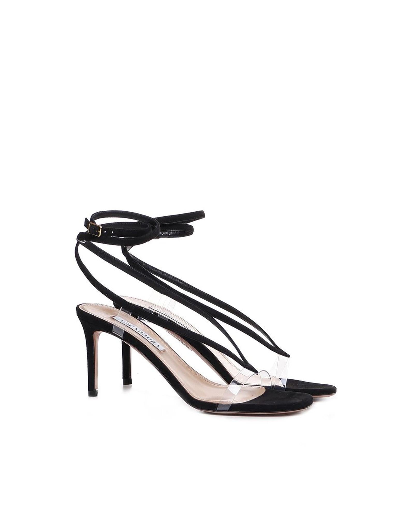 Aquazzura Suede Clear Strap Heels Women Black Pumps
