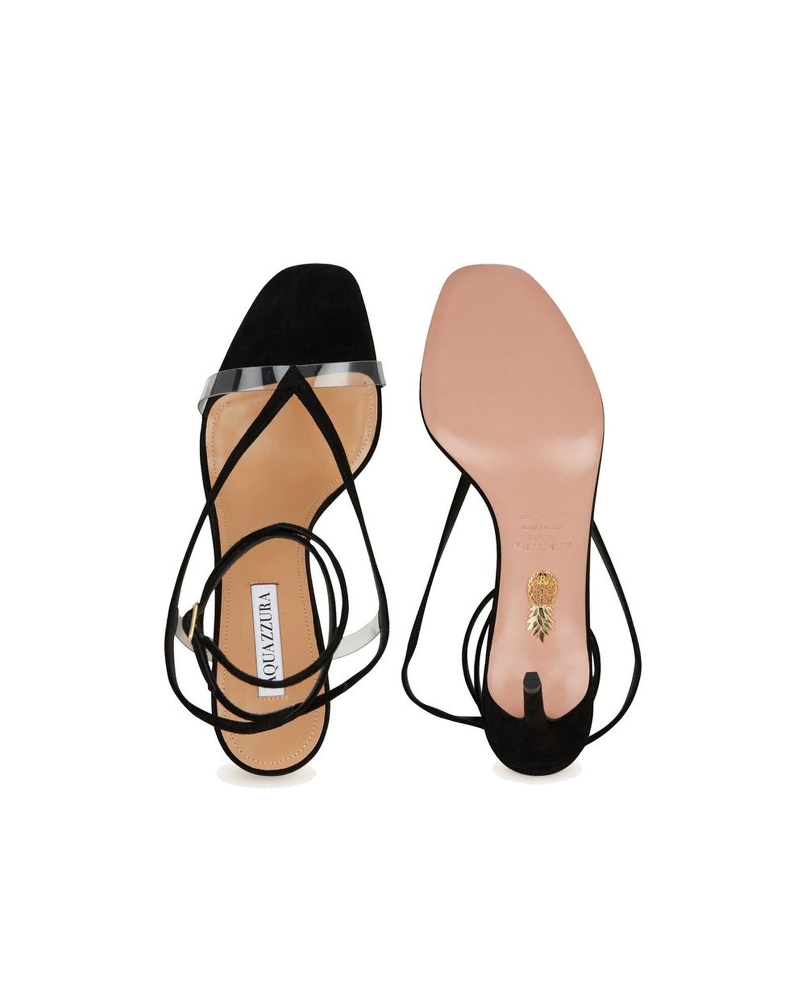 Aquazzura Suede Clear Strap Heels Women Black Pumps