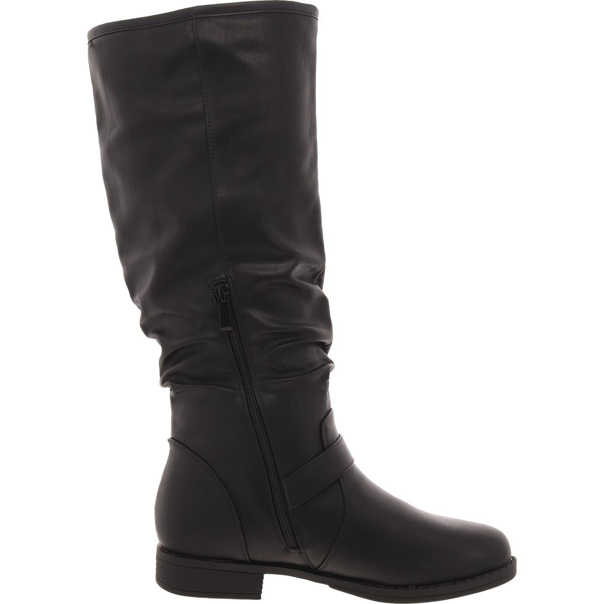 Womens Buckle Faux Leather Knee-High Boots