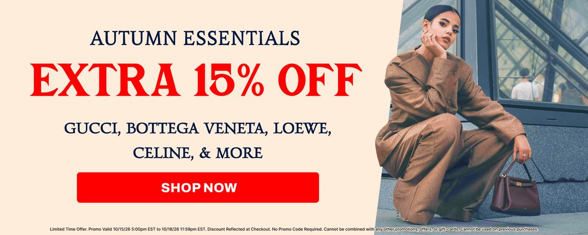 extra 15 off autumn essentials woman in fall jacket promotional banner