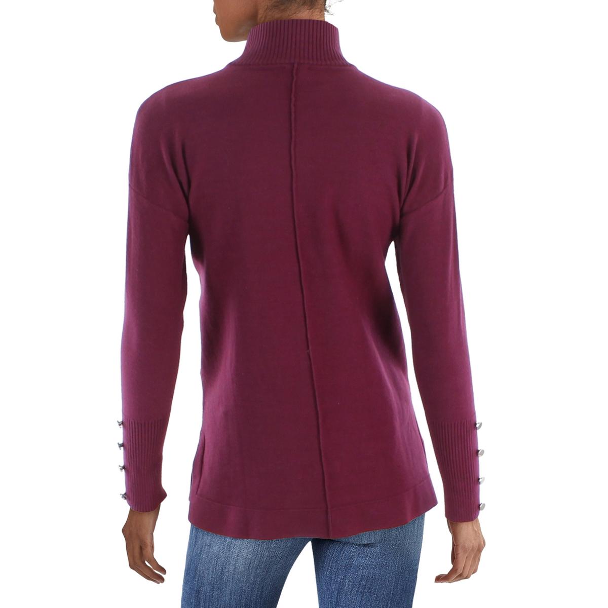 Womens Mock Collar Ribbed Trim Pullover Sweater