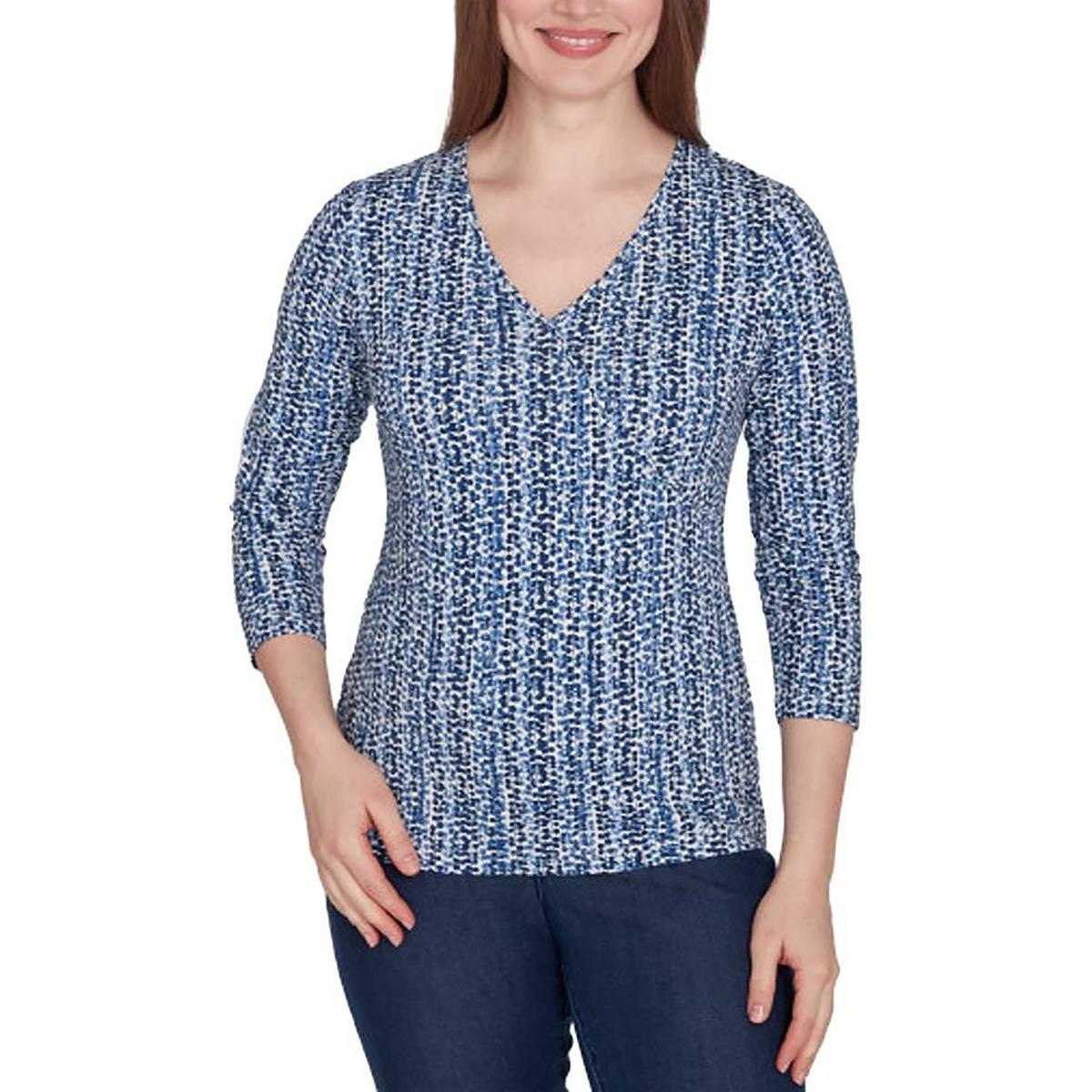 Plus Womens Embellished Cotton Stretch Pullover Top