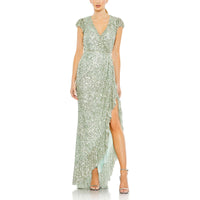 Womens Faux Wrap Sequined Evening Dress Regular 2 (XS) Sea Green