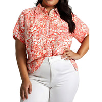 Plus Camp Shirt Womens Printed Knit Button-Down Top