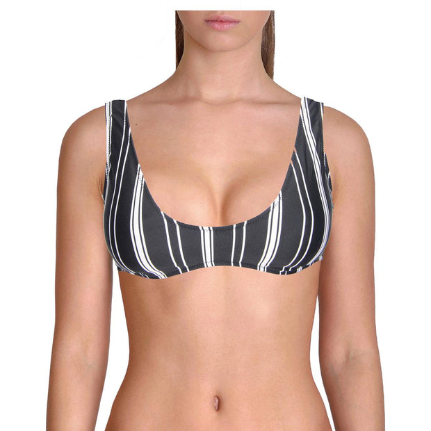 Womens Striped Scoop Neck Bikini Swim Top