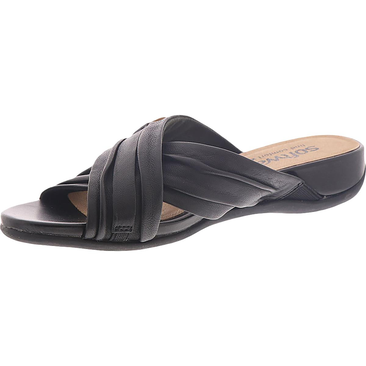 Taza Womens Leather Open Toe Slide Sandals