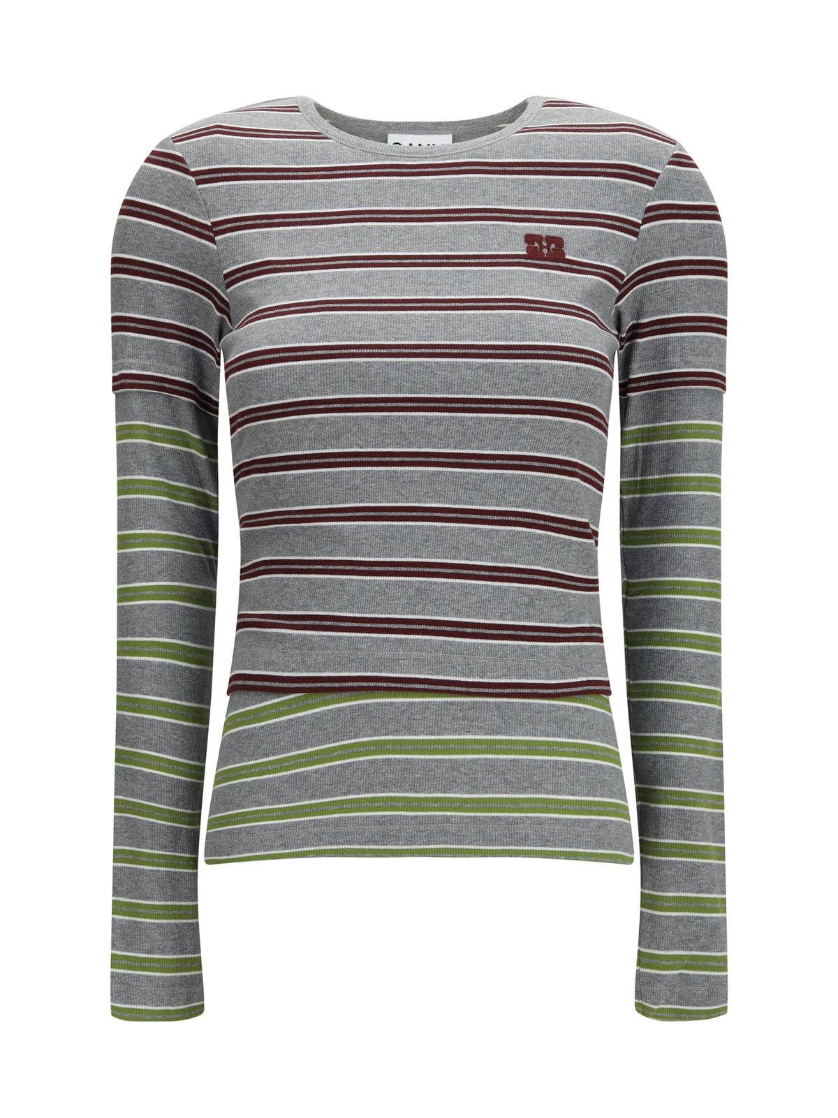 GANNI Ganni Women Double-Sleeve Striped Cotton T-Shirt