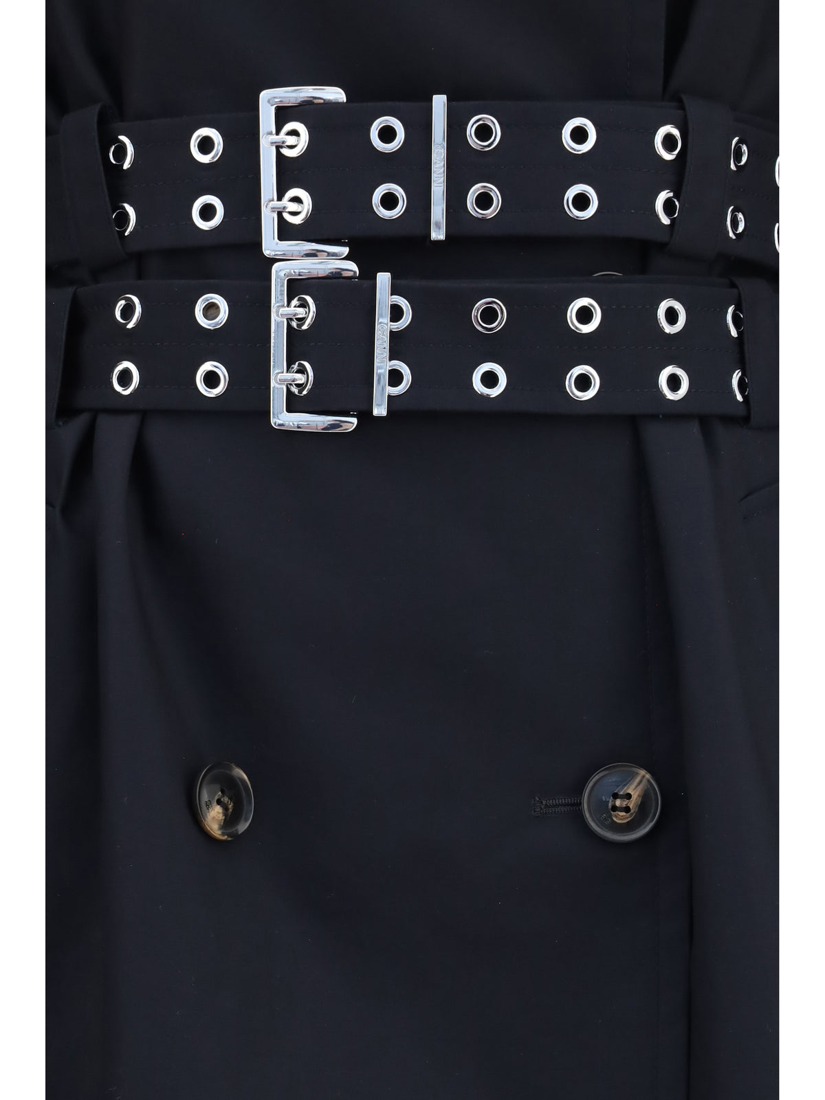 GANNI Ganni Women Double-Breasted Cotton Trench Coat With Double Belt