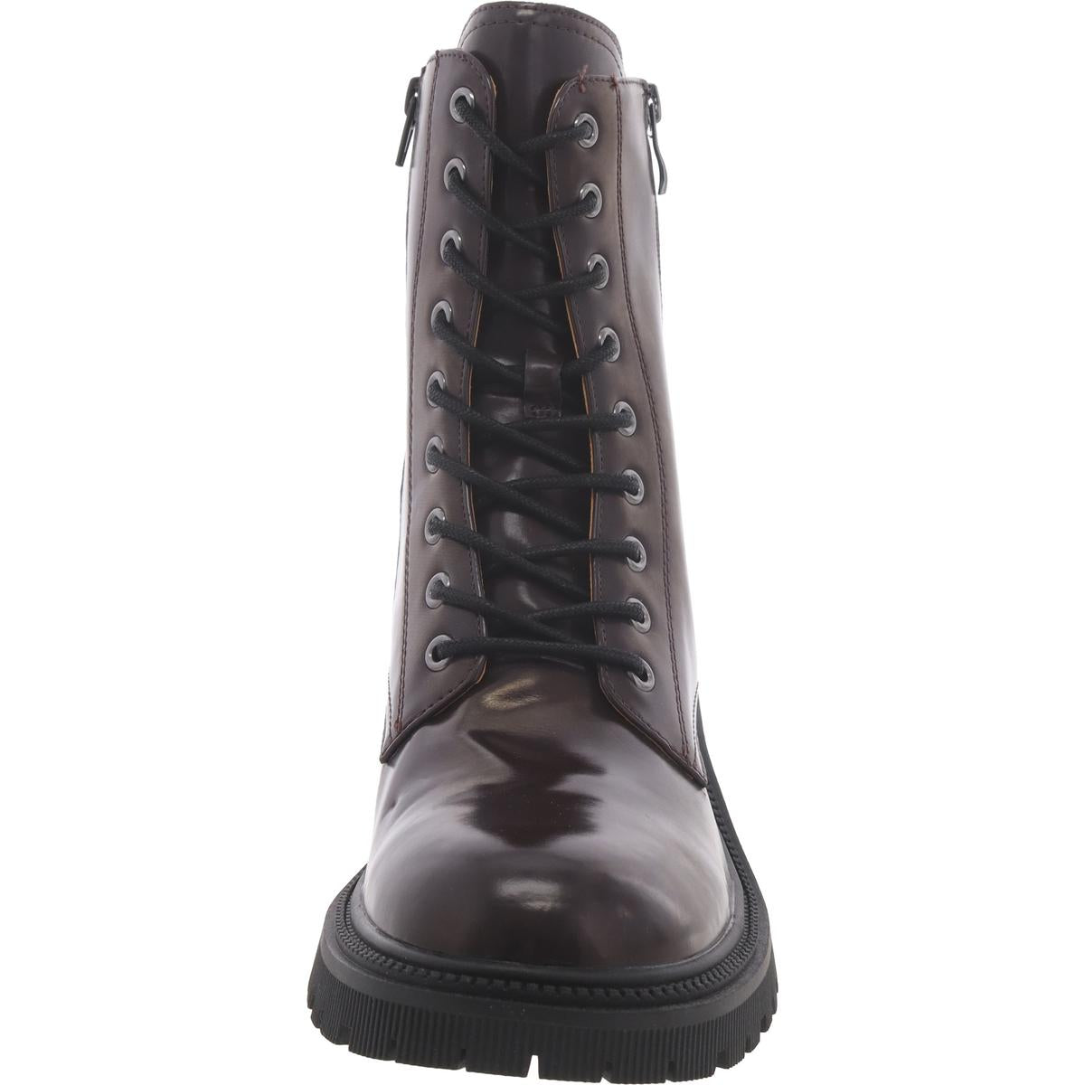 Canny Womens Leather Block Heel Combat & Lace-Up Boots