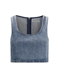 SELF-PORTRAIT Self-Portrait Women Rhinestone Denim Crop Top