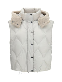 Brunello Cucinelli Women Padded Vest With Shearling Hood