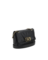 Balenciaga Modu Flap Shoulder Bag with Adjustable Chain Handle and Plaque Twist Closure Women Black