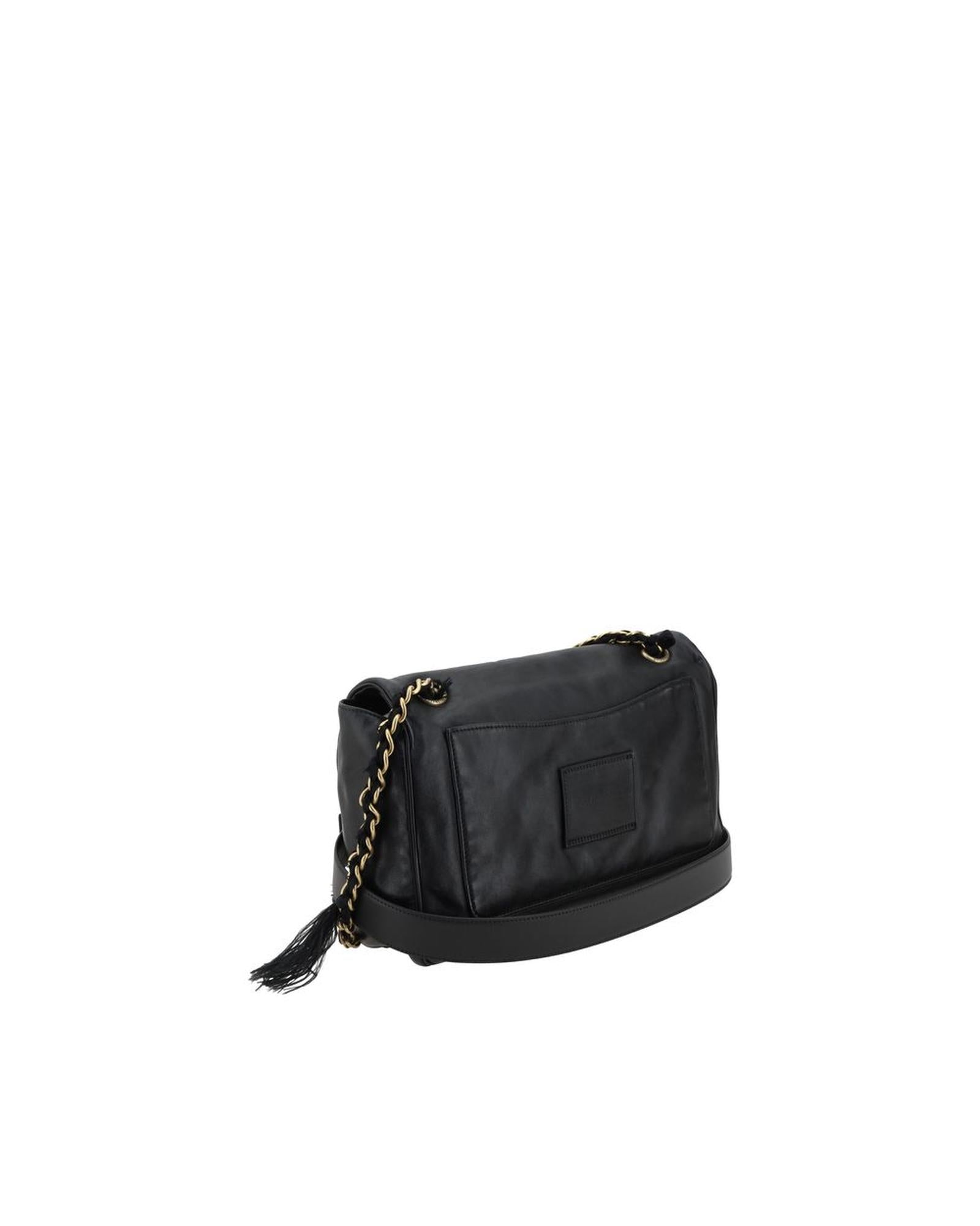 Balenciaga Modu Flap Shoulder Bag with Adjustable Chain Handle and Plaque Twist Closure Women Black