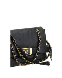 Balenciaga Modu Flap Shoulder Bag with Adjustable Chain Handle and Plaque Twist Closure Women Black