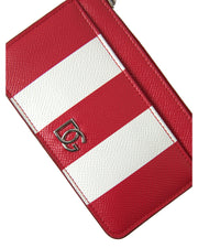 Dolce & Gabbana Striped Leather Card Holder Wallet with Logo Detail