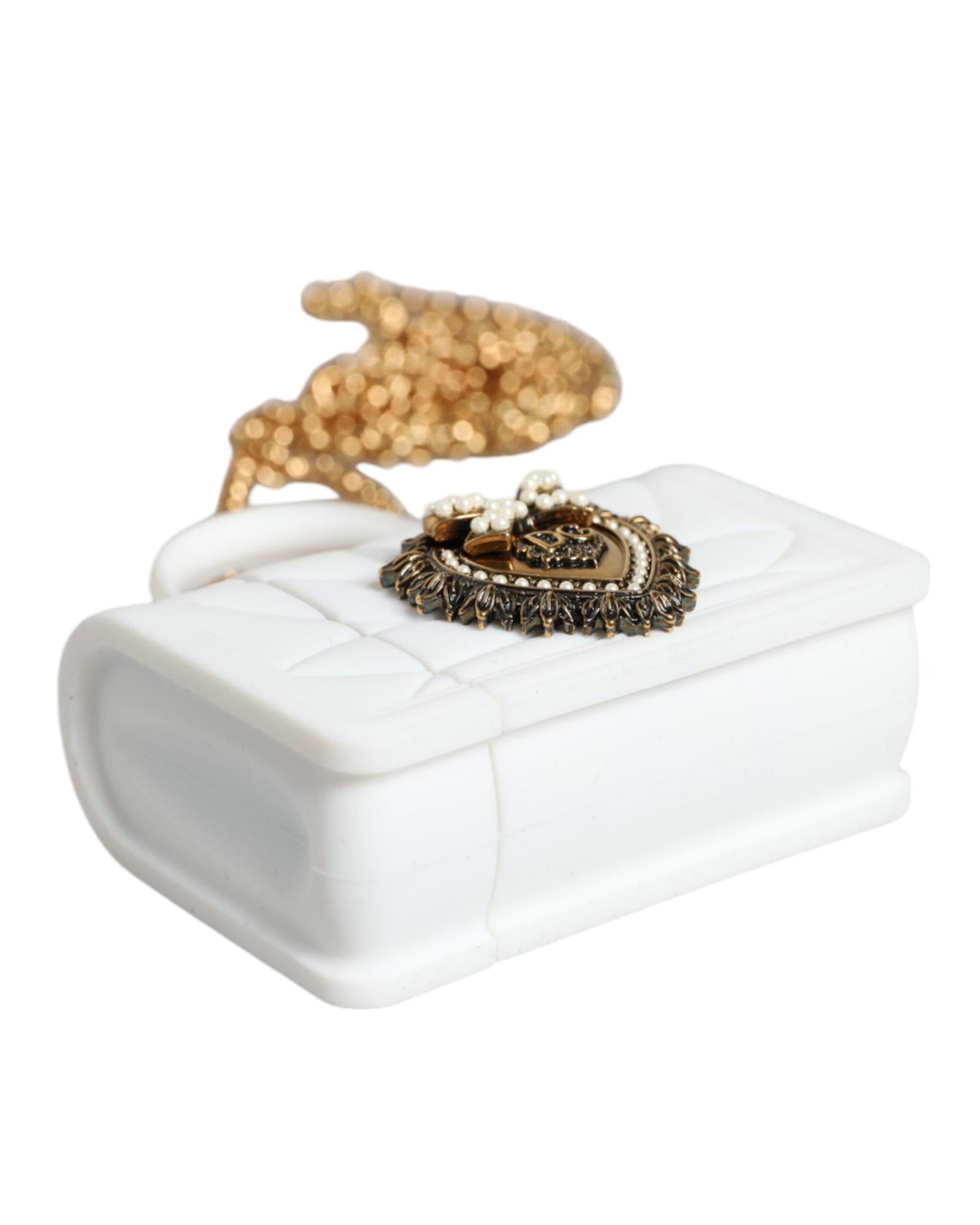 Dolce & Gabbana  Devotion Airpods Pro Case White  White Silicone Airpods Pro Case with Gold-Tone Chain  Designer Airpods Pro Case for Women Luxury Quilted Airpods Pro Case with Heart Embellishment