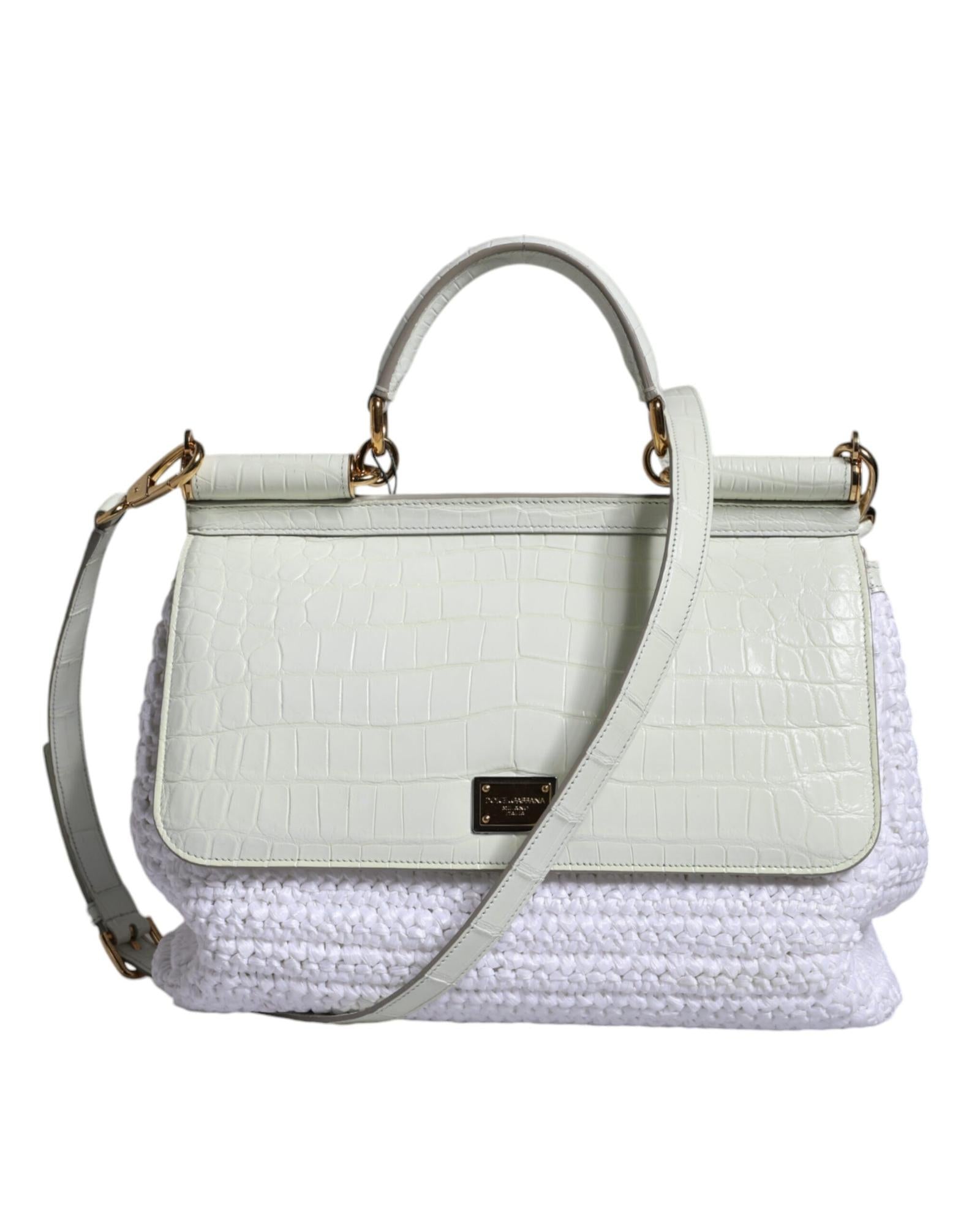Dolce & Gabbana Raffia Leather Crossbody Bag with Gold-Tone Hardware