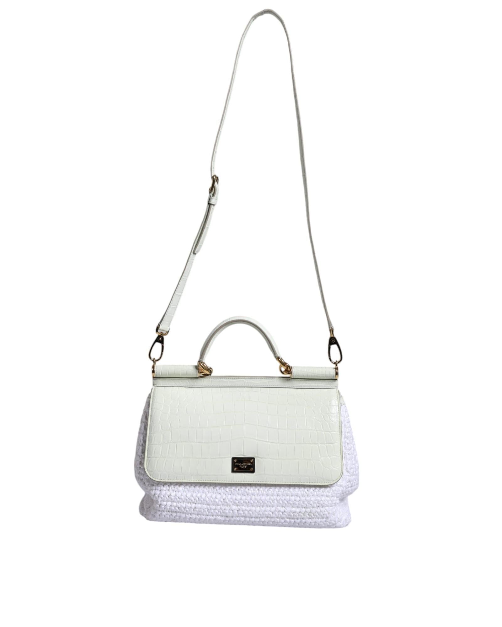 Dolce & Gabbana Raffia Leather Crossbody Bag with Gold-Tone Hardware