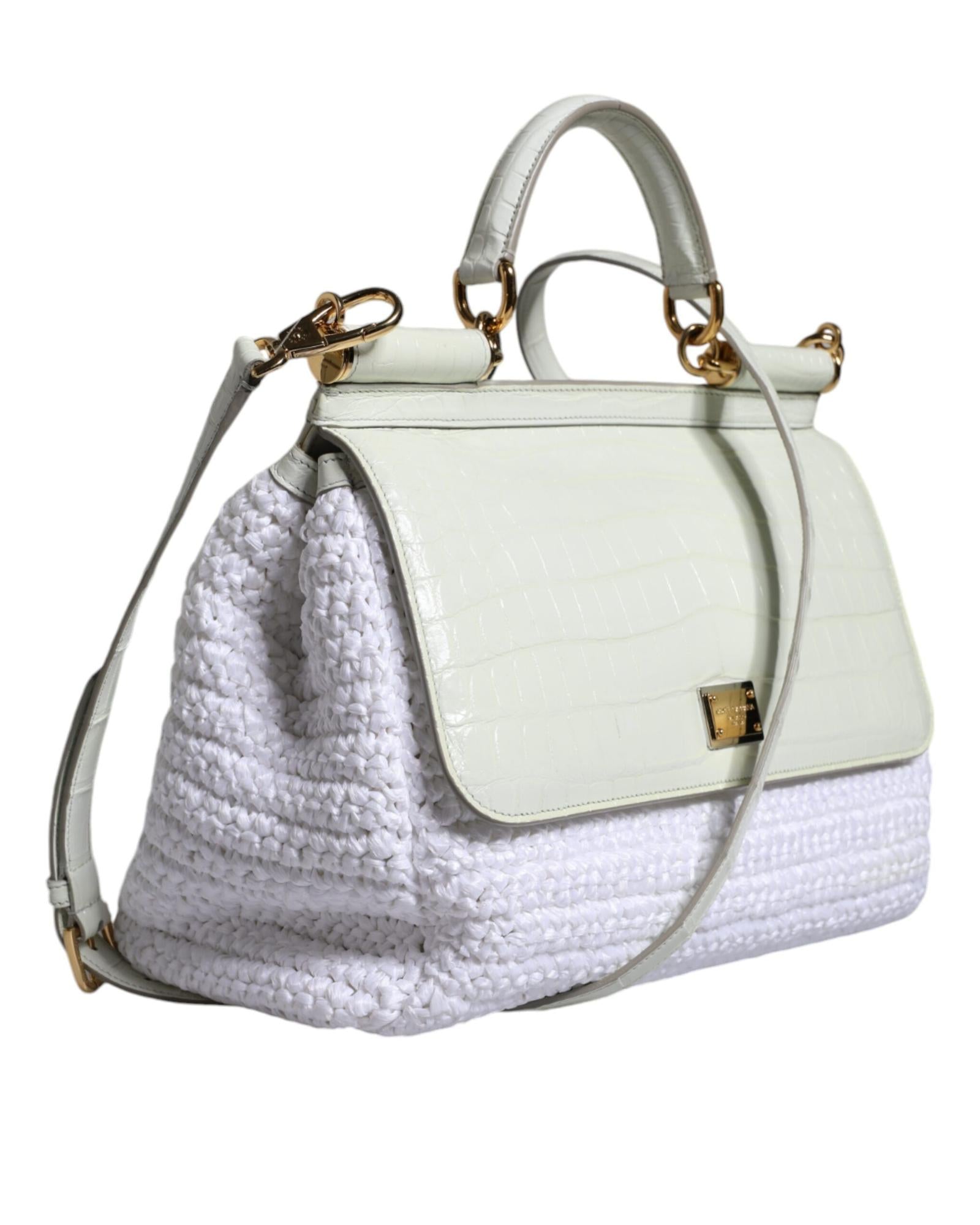 Dolce & Gabbana Raffia Leather Crossbody Bag with Gold-Tone Hardware