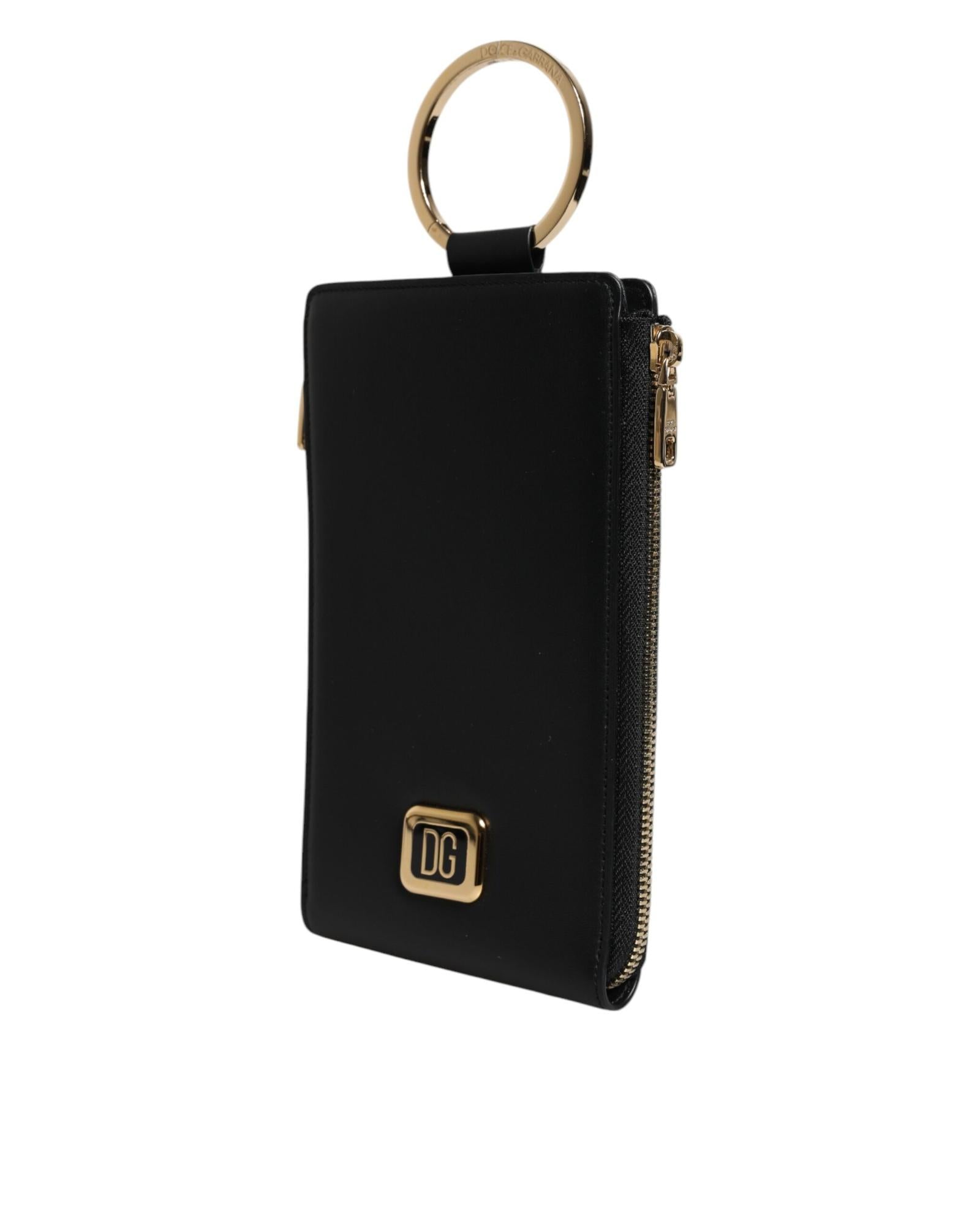 Dolce & Gabbana Leather Logo Plaque Neck Strap Card Coin Wallet with Zipper Closure