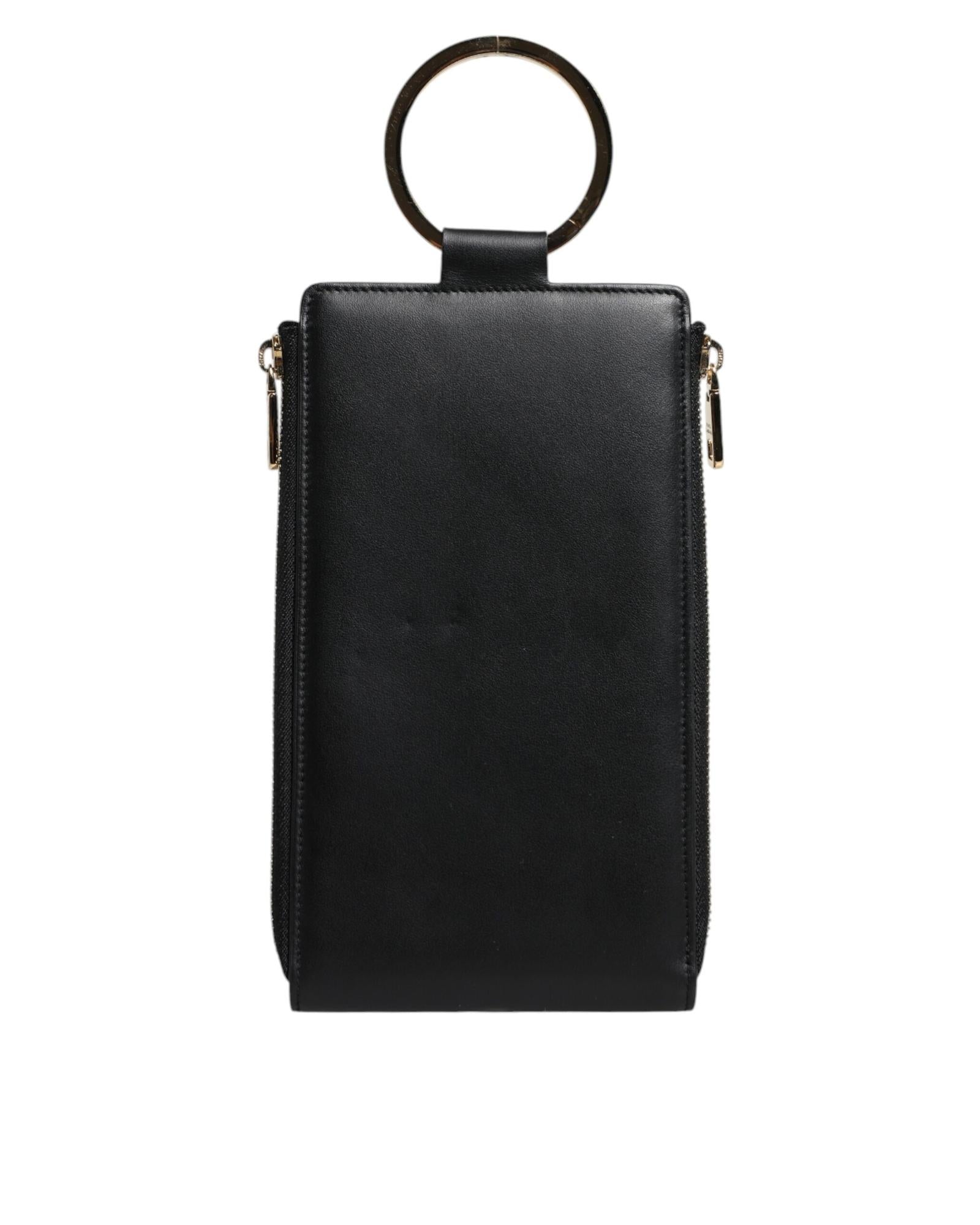 Dolce & Gabbana Leather Logo Plaque Neck Strap Card Coin Wallet with Zipper Closure