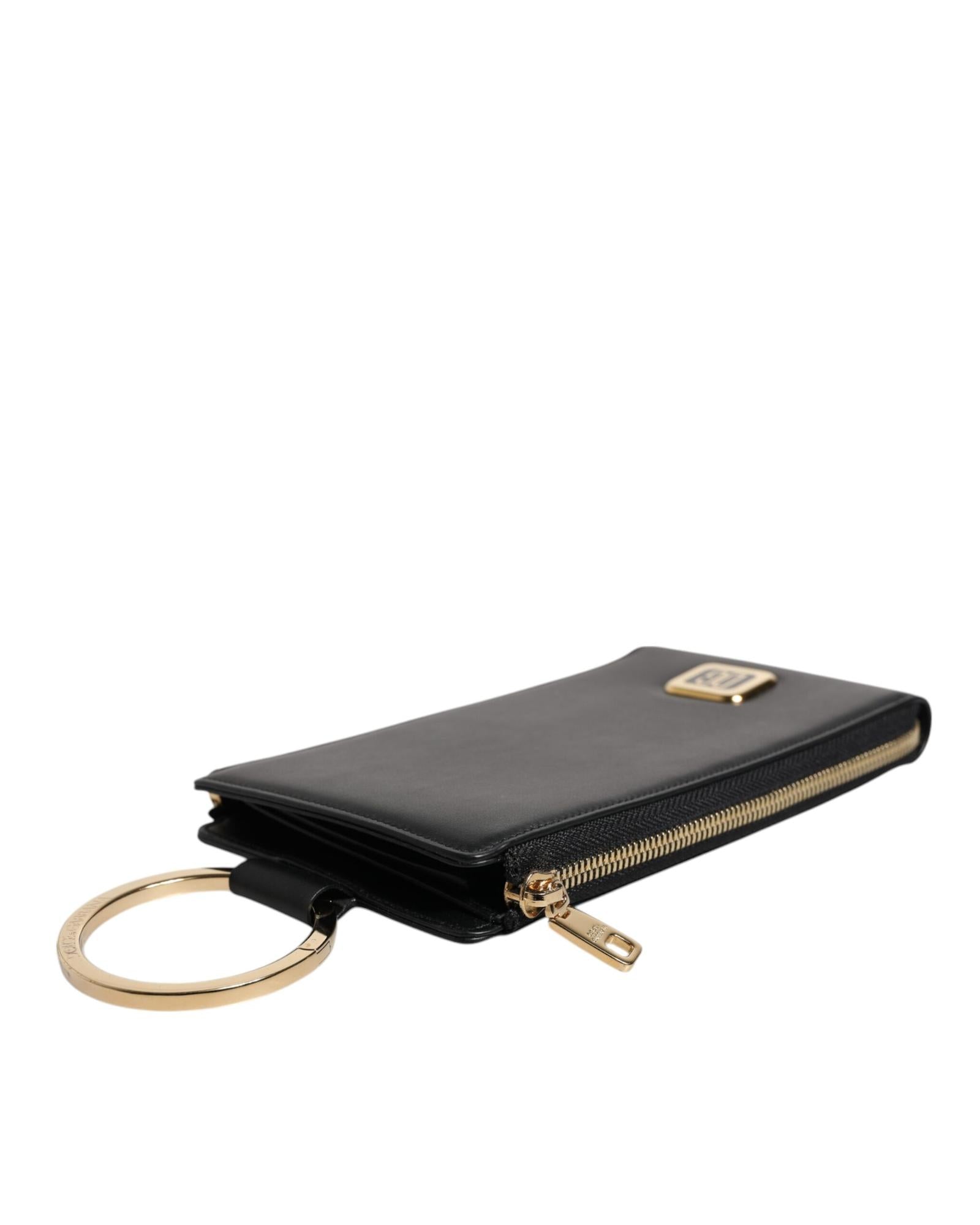 Dolce & Gabbana Leather Logo Plaque Neck Strap Card Coin Wallet with Zipper Closure